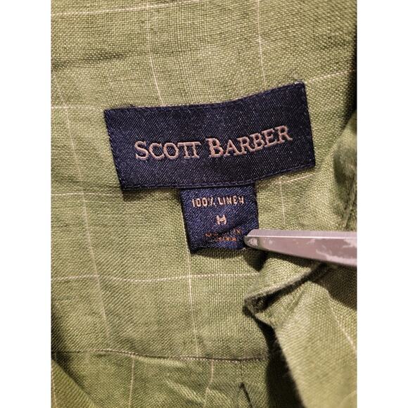 Scott Barber Linen Shirt Men's Medium Long Sleeve Preppy Office Green Colorful - Picture 7 of 11
